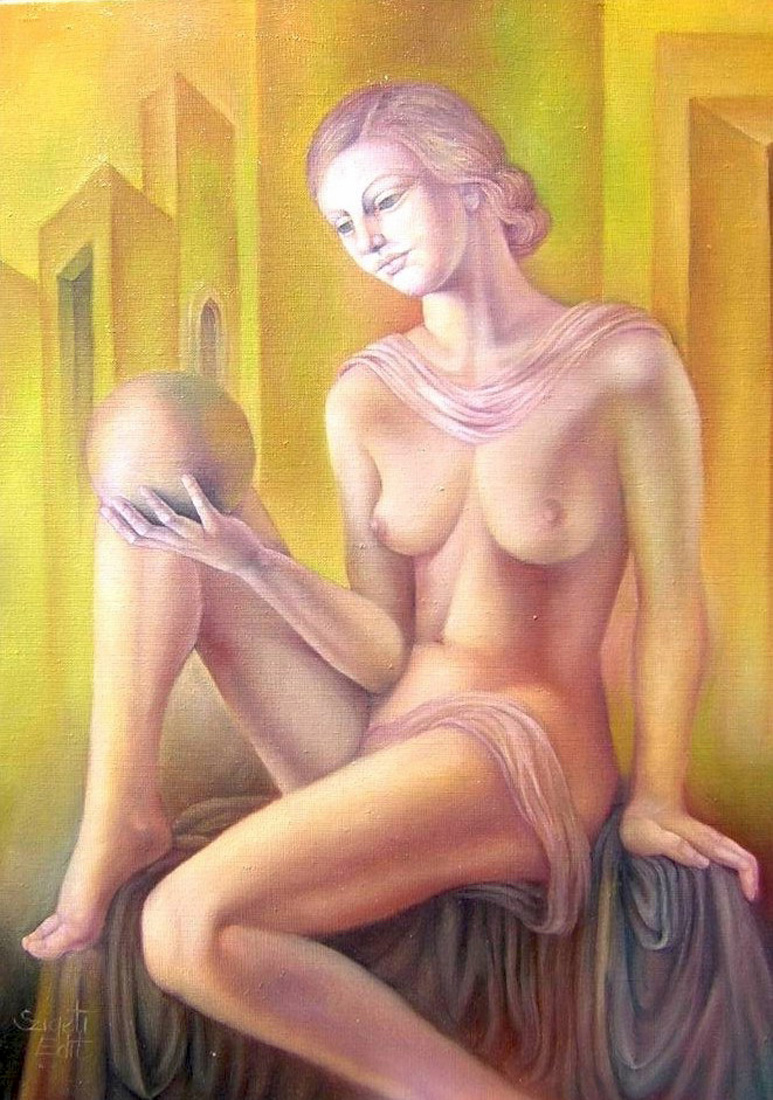 224 Woman with magic ball 45x 60cm Sold